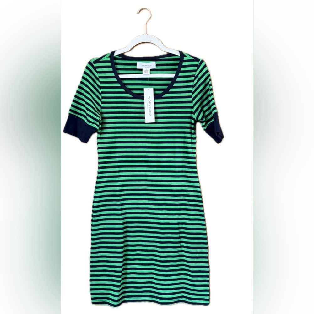 Workshop Navy and Green Striped Dress